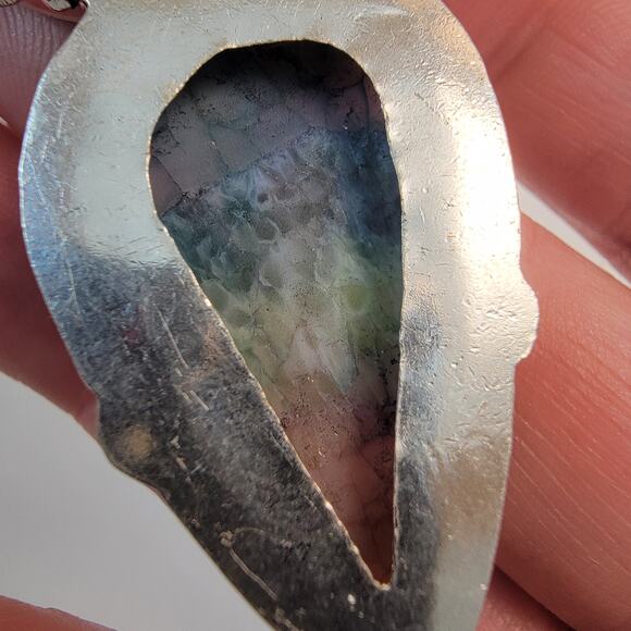 Handmade Rainbow Fluorite and Blue Chalcedony Pendant in Sterling Silver Setting - Picture 10 of 10